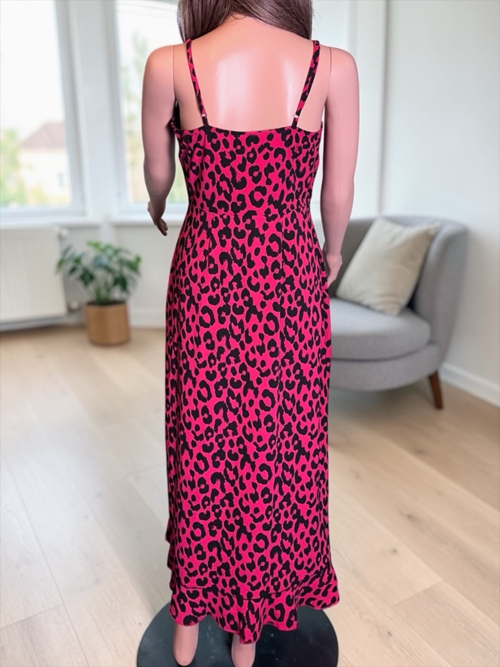 Jennifer Lopez Maxi Dress XS Berry Leopard Ruffle Slip NWT - Picture 8 of 8
